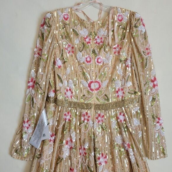 14 MAC DUGGAL FLORAL NEUTRAL TAN BEADED TEA LENGTH Stunning DRESS 5415 NWT - Picture 9 of 13